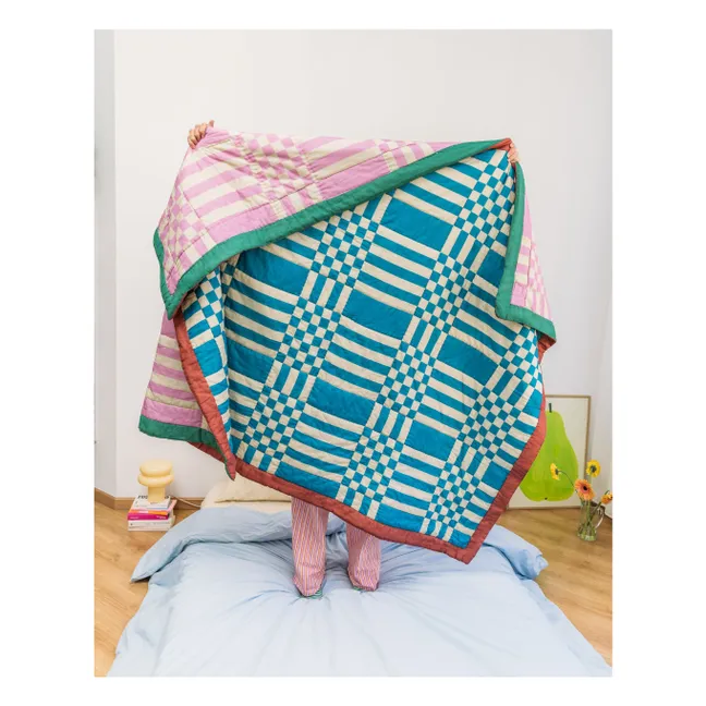 Colcha reversible a cuadros | Rosa