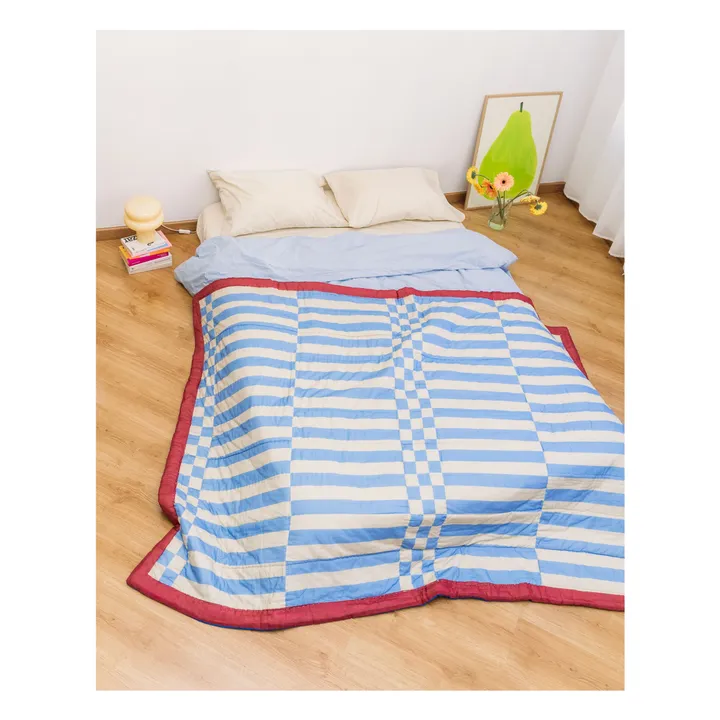 Striped reversible throw | Blue- Product image n°1