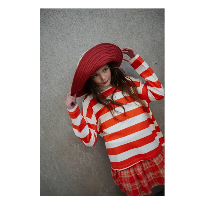 Boxy striped organic cotton sweatshirt | Red