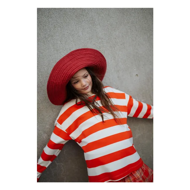 Boxy striped organic cotton sweatshirt | Red