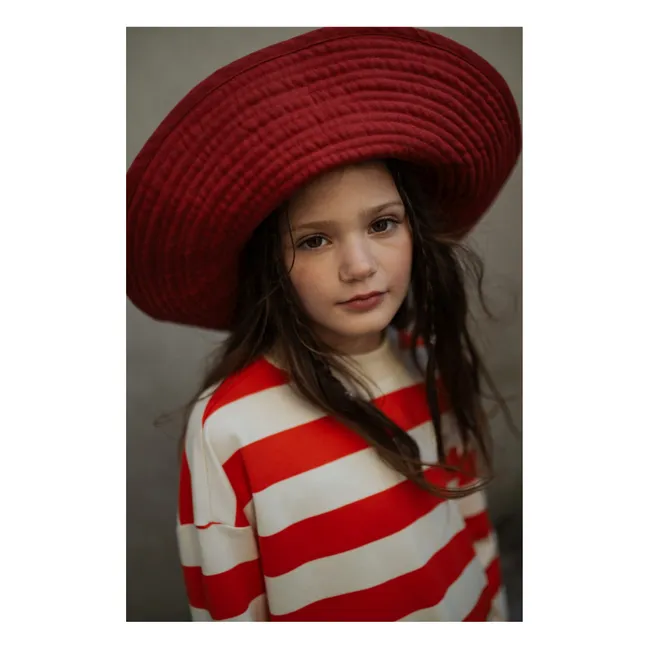 Boxy striped organic cotton sweatshirt | Red