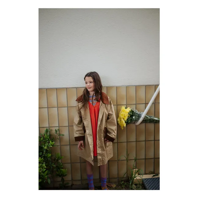 Manteau Twill Col Velours | Marron clair 