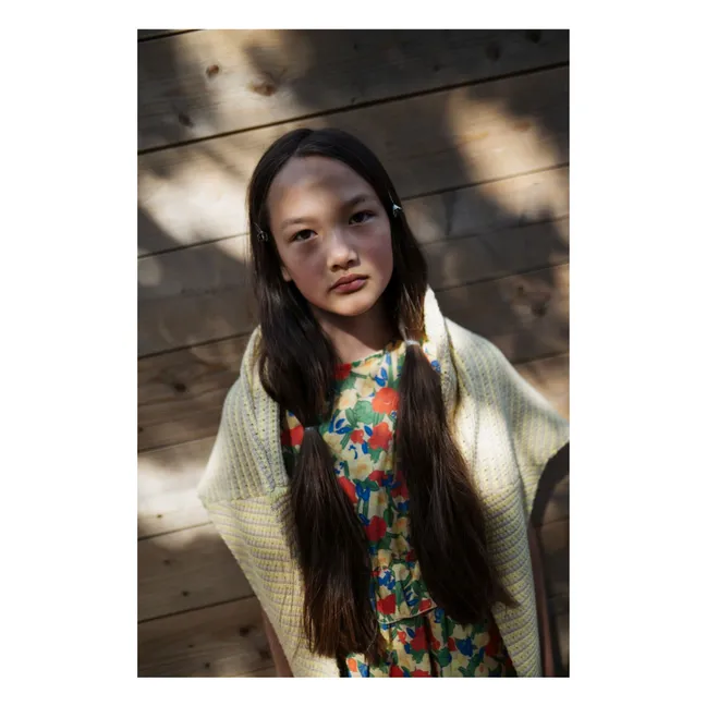 Vestido floral de algodón orgánico con volantes | Amarillo palo