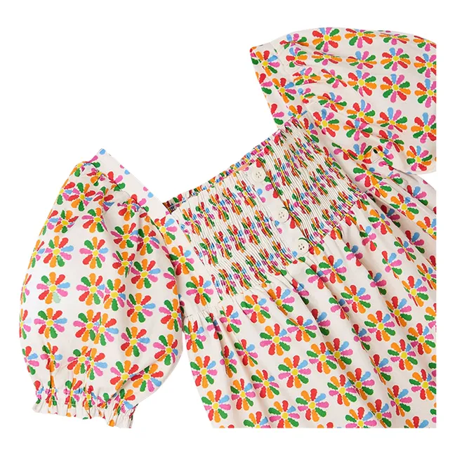 Robe Midi Manches Bouffantes Moulin à Vent | Blanc