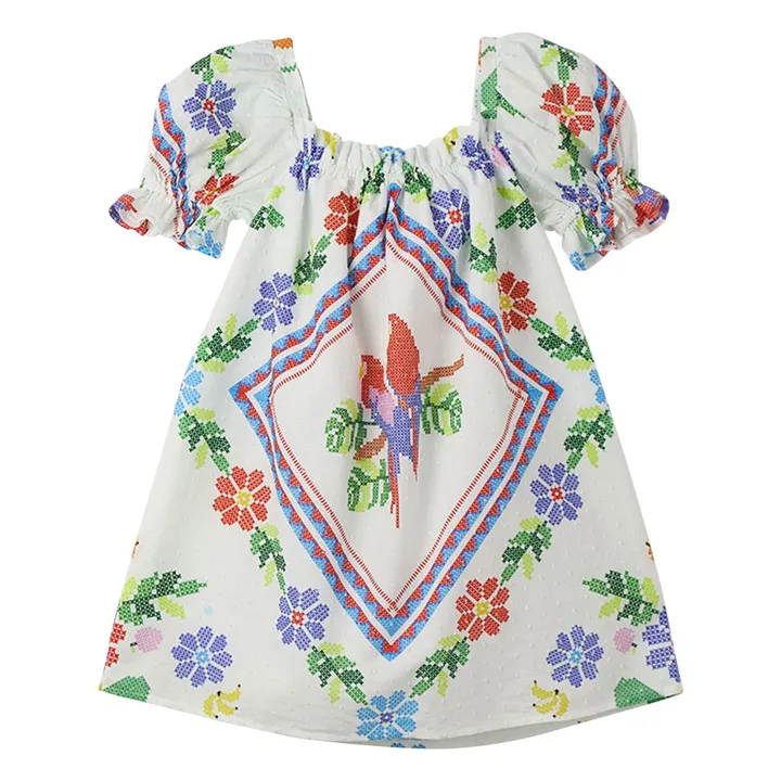 Vestido floral de manga abullonada | Blanco- Imagen del producto n°3