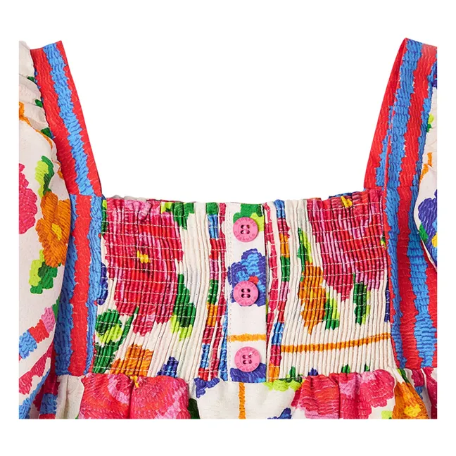 Robe Manches Evasées Fleurs | Rouge