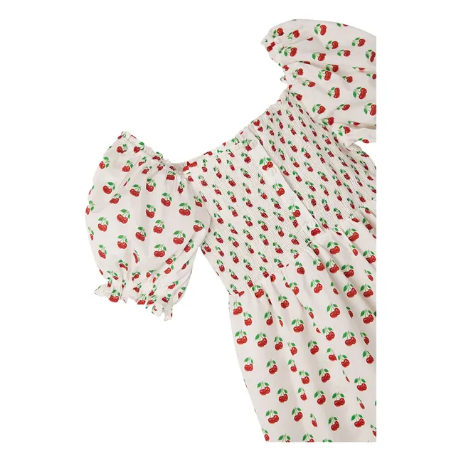 Cherry Puff Sleeve Dress | White