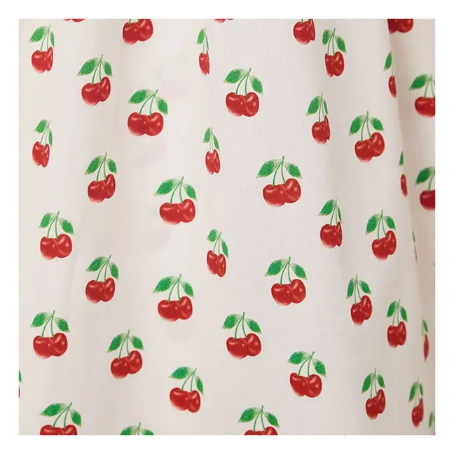 Vestido cereza de manga abullonada | Blanco