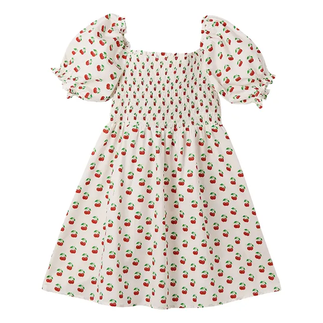 Vestido cereza de manga abullonada | Blanco