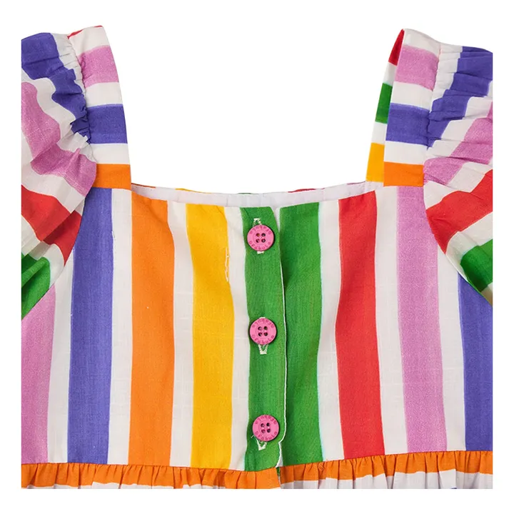 Vestido de manga abullonada con flores a rayas | Amarillo- Imagen del producto n°5