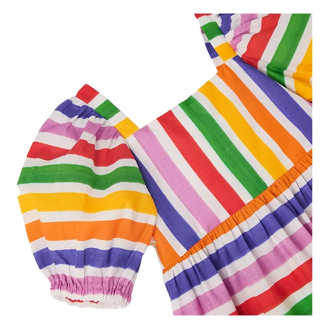 Robe Manches Bouffantes Fleurs Rayée | Jaune