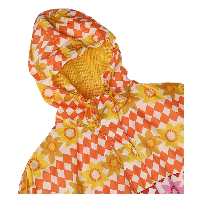 Coupe-Vent Damier Fleurs | Orange