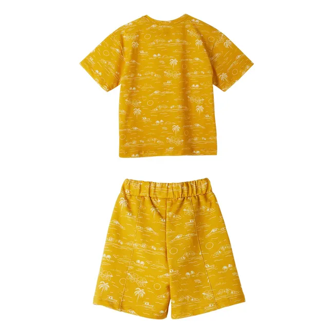Set aus T-Shirt und Bermuda Palmen | Gelb