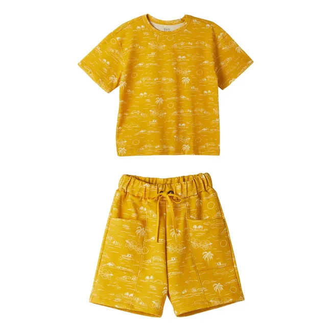 Ensemble T-shirt et Bermuda Palmiers | Jaune