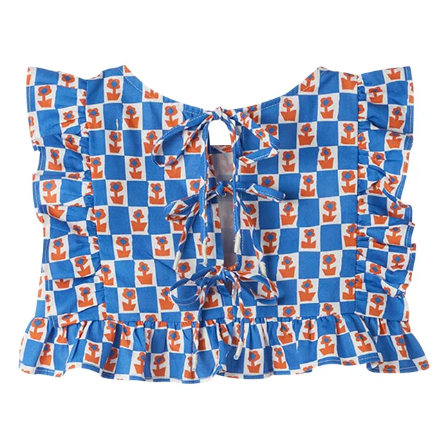 Top Volants Damier Fleurs | Bleu