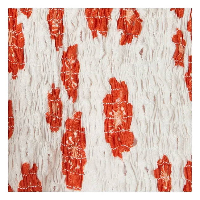 Top Manga Volante Bordado Floral Anglaise | Blanco