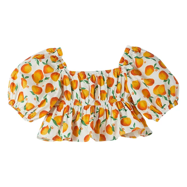 Blouse Crop Volants Oranges | Blanc