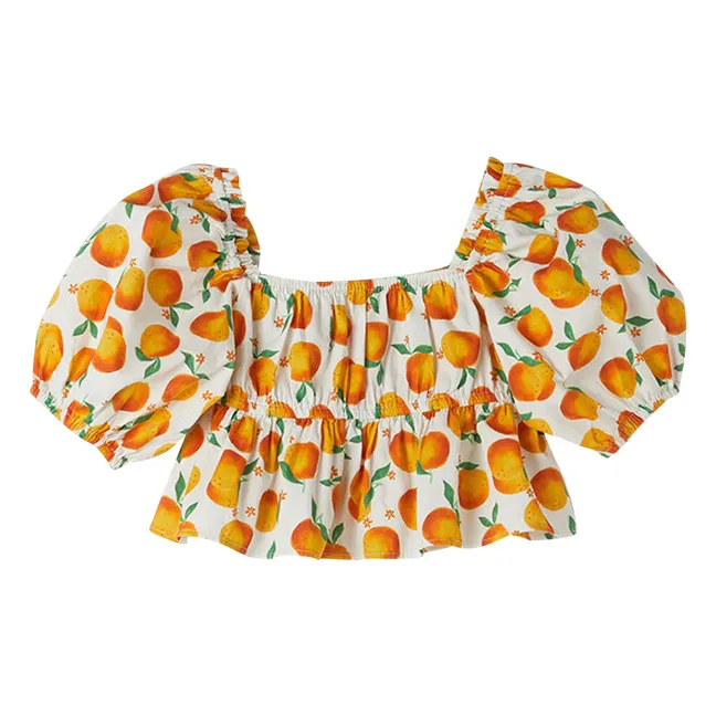 Blouse Crop Volants Oranges | Blanc