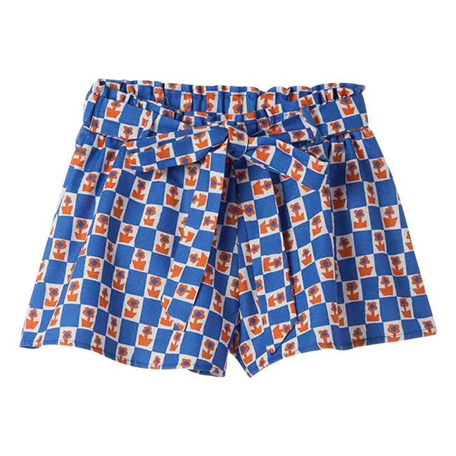 Pantalón corto con cinturón Floral Damiers | Azul