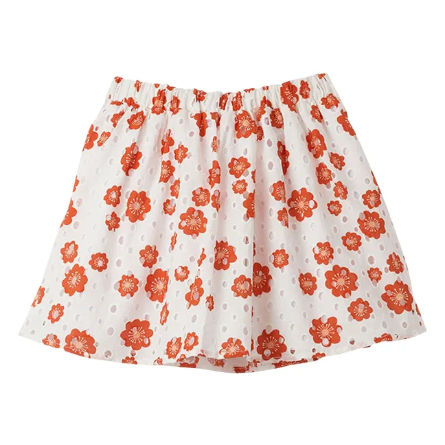 Falda Ceiturée Bordado Inglés Floral | Blanco