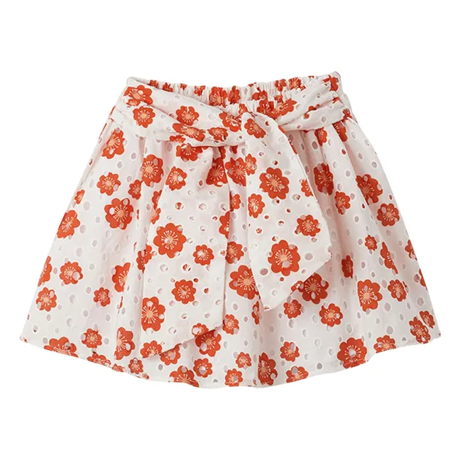 Falda Ceiturée Bordado Inglés Floral | Blanco