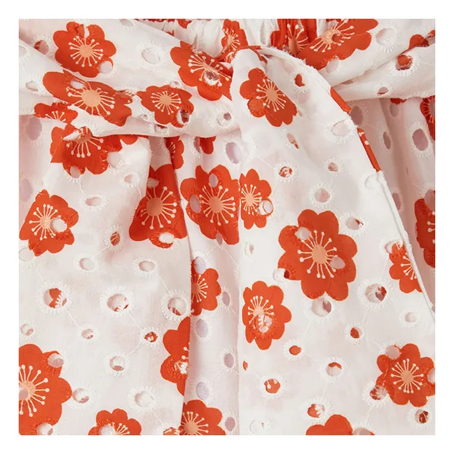 Jupe Ceiturée Broderie Anglaise Fleurie | Blanc