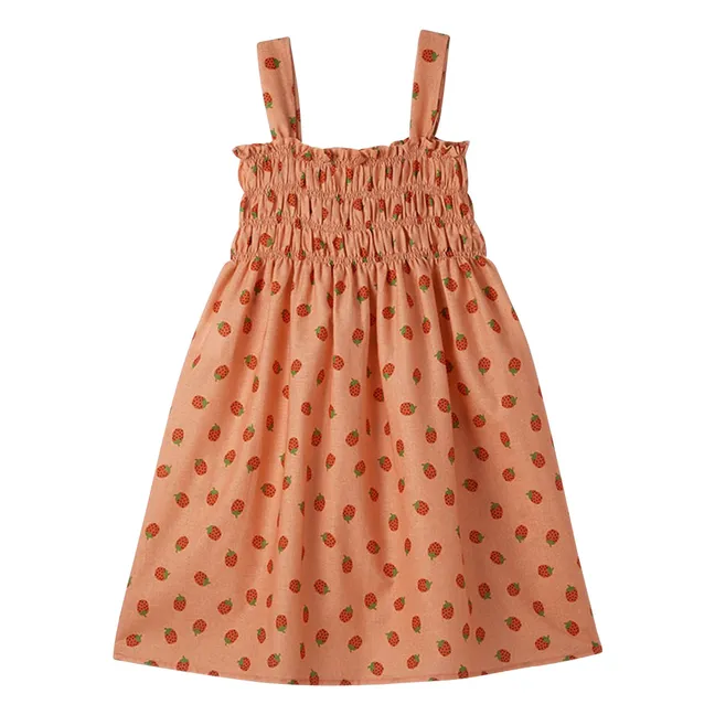 Robe Froncée Fraises | Saumon