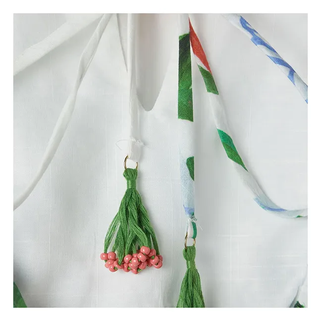 Vestido de flores con mangas acampanadas | Blanco