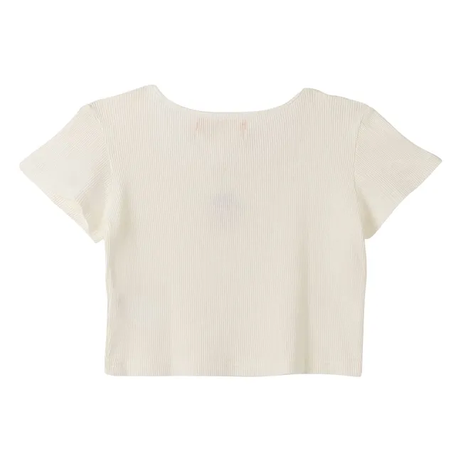 Geripptes Crop-T-Shirt Kirschen | Weiß