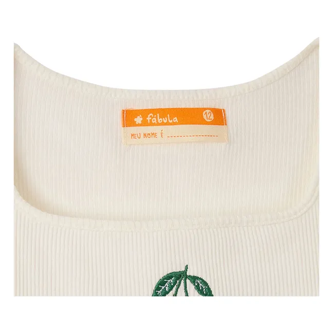 T-shirt Crop Côtelé Cerises | Blanc