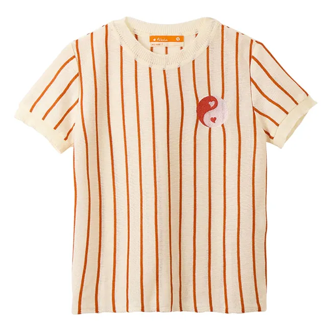 Yin Yang gestreiftes Mesh-T-Shirt | Seidenfarben