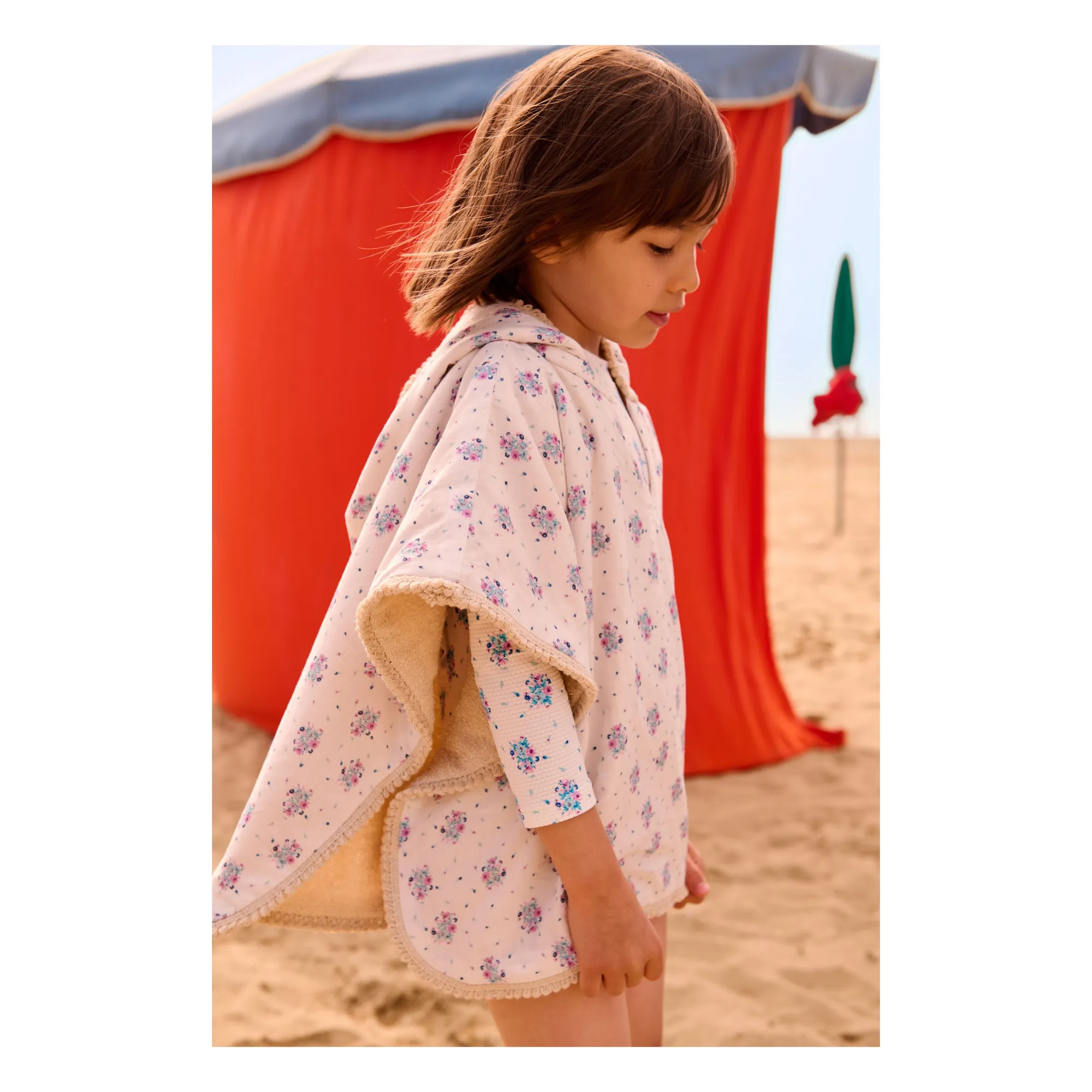 Poncho de bain Mael en coton bio | Ecru- Image produit n°1