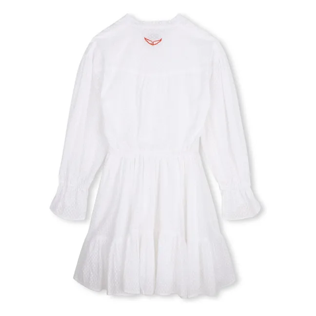 Rüschenkleid Elastische Taille Dobby | Weiß
