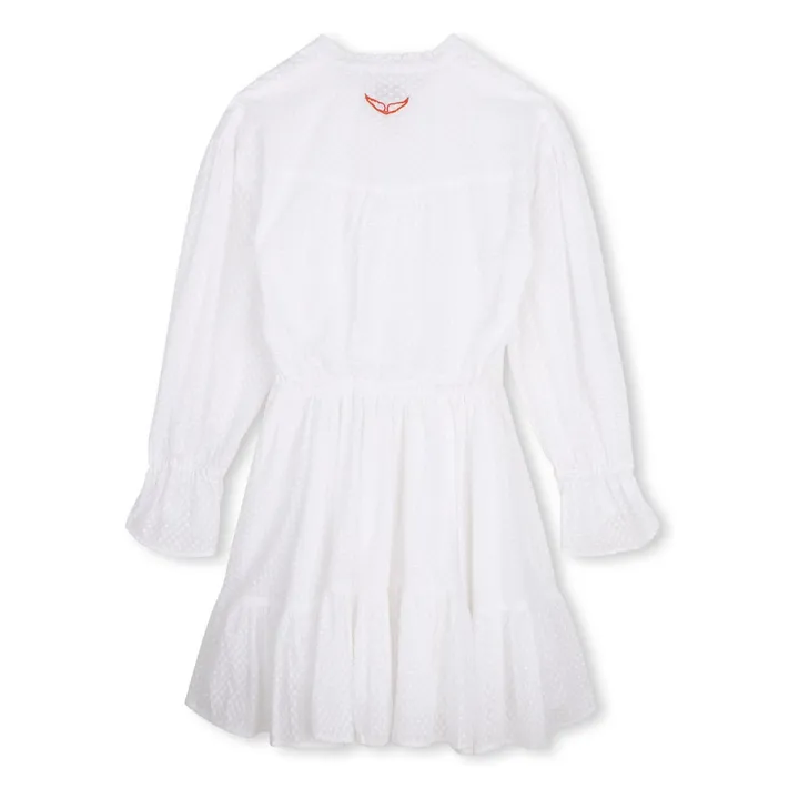 Vestido de volantes Dobby con cintura elástica | Blanco- Imagen del producto n°2