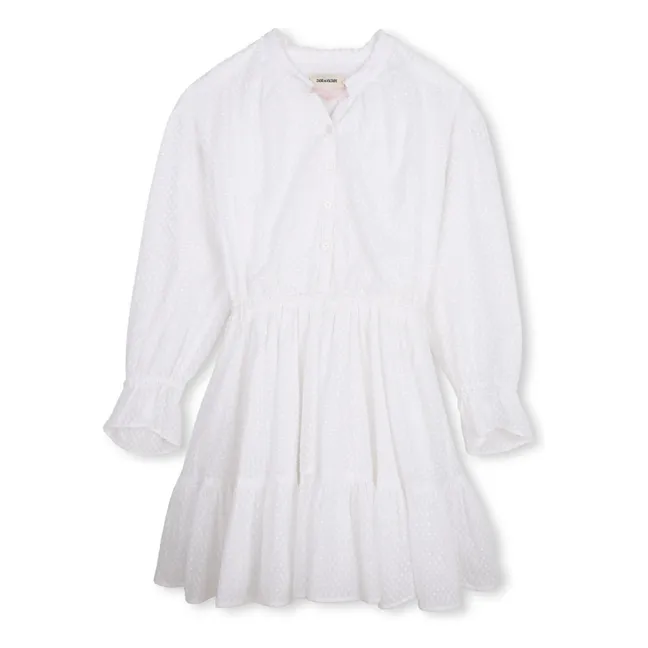 Elasticated Waist Dobby Ruffle Dress | White