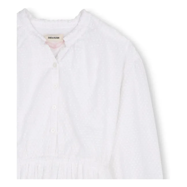 Vestido de volantes Dobby con cintura elástica | Blanco