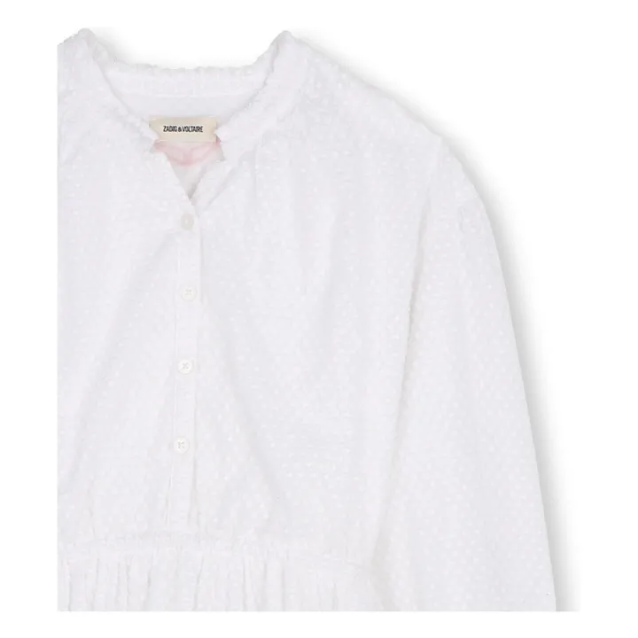 Elasticated Waist Dobby Ruffle Dress | White- Product image n°1