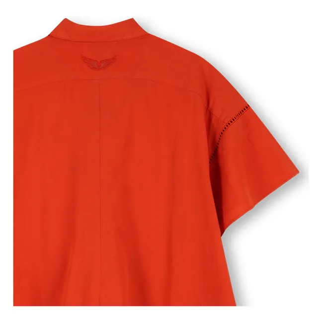 Buttoned Ruffle Dress | Blood orange