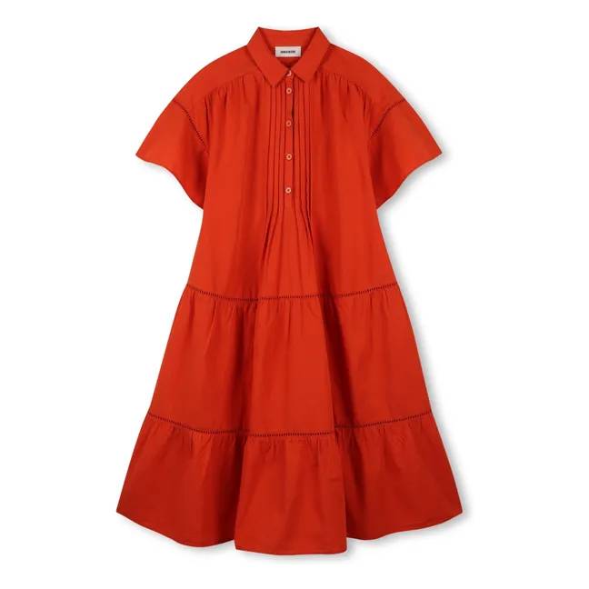 Robe Volants Boutonnée | Orange sanguine