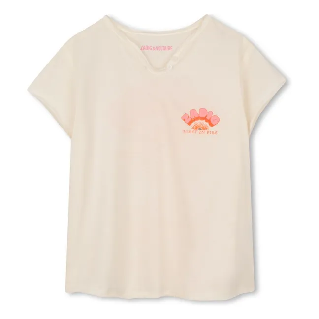 Heart On Fire Tunisian collar T-shirt | Ecru