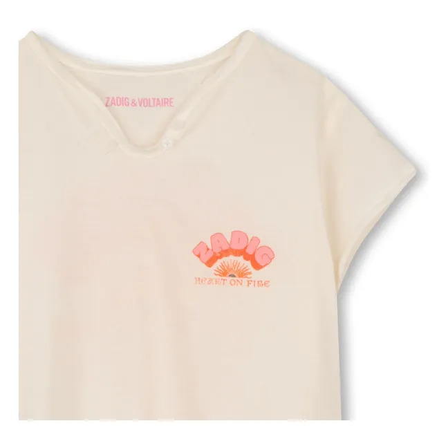 T-shirt Col Tunisien Heart On Fire | Ecru