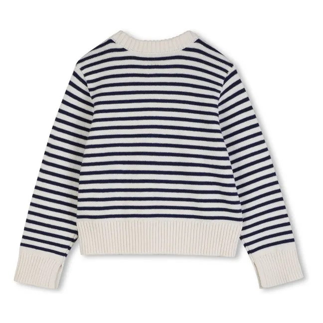 Striped Buttoned Knit Sweater | Ecru