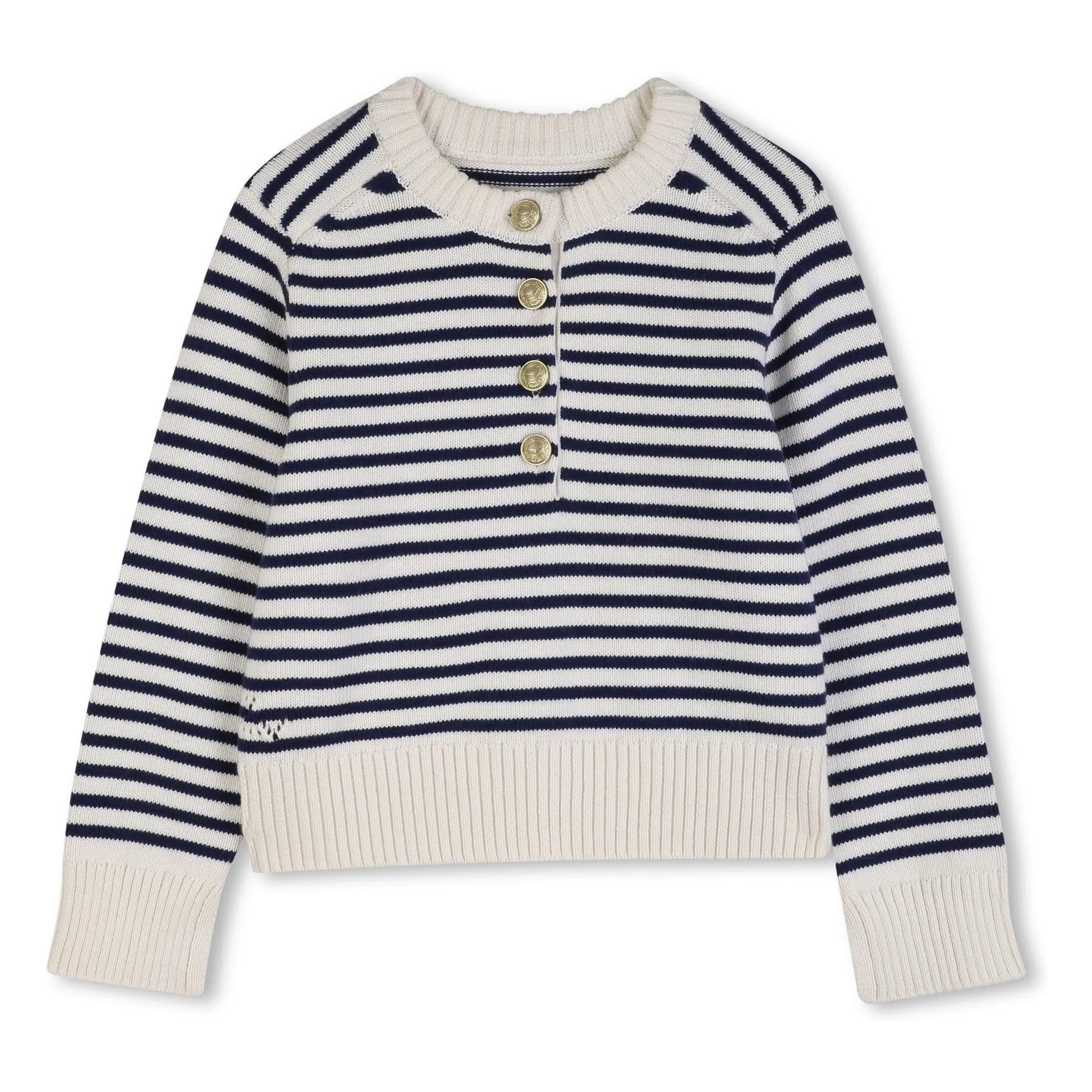 Pull Maille Boutonné Rayé | Ecru- Image produit n°0