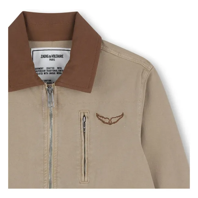 Veste Worker Col Contrasté | Beige