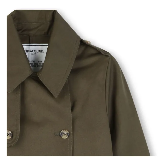 Bestickter kurzer Trenchcoat | Khaki