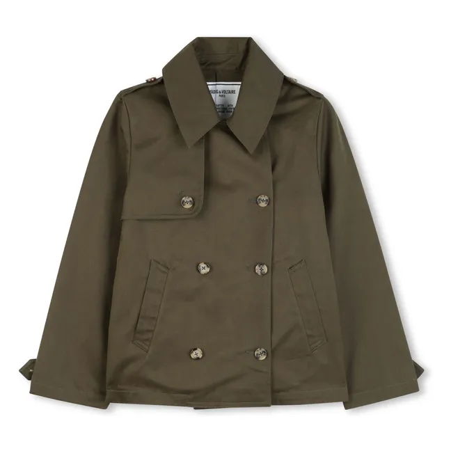 Bestickter kurzer Trenchcoat | Khaki