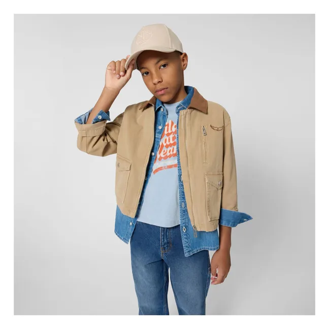 Veste Worker Col Contrasté | Beige