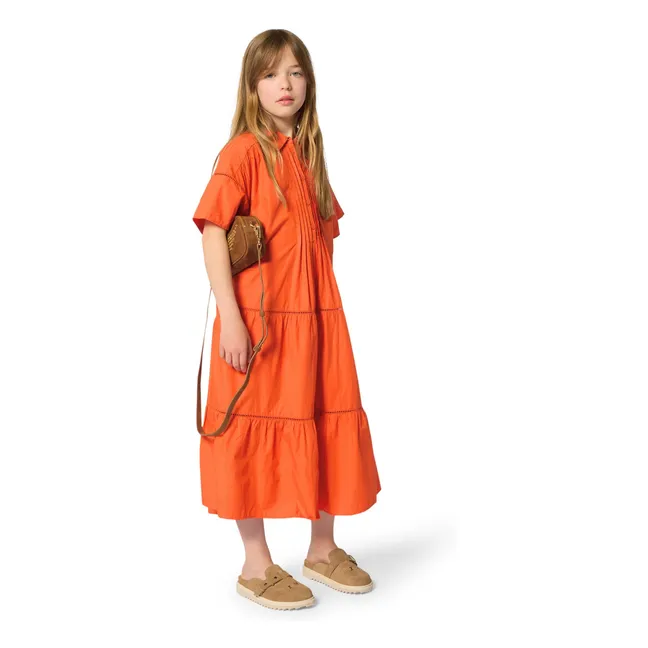 Robe Volants Boutonnée | Orange sanguine