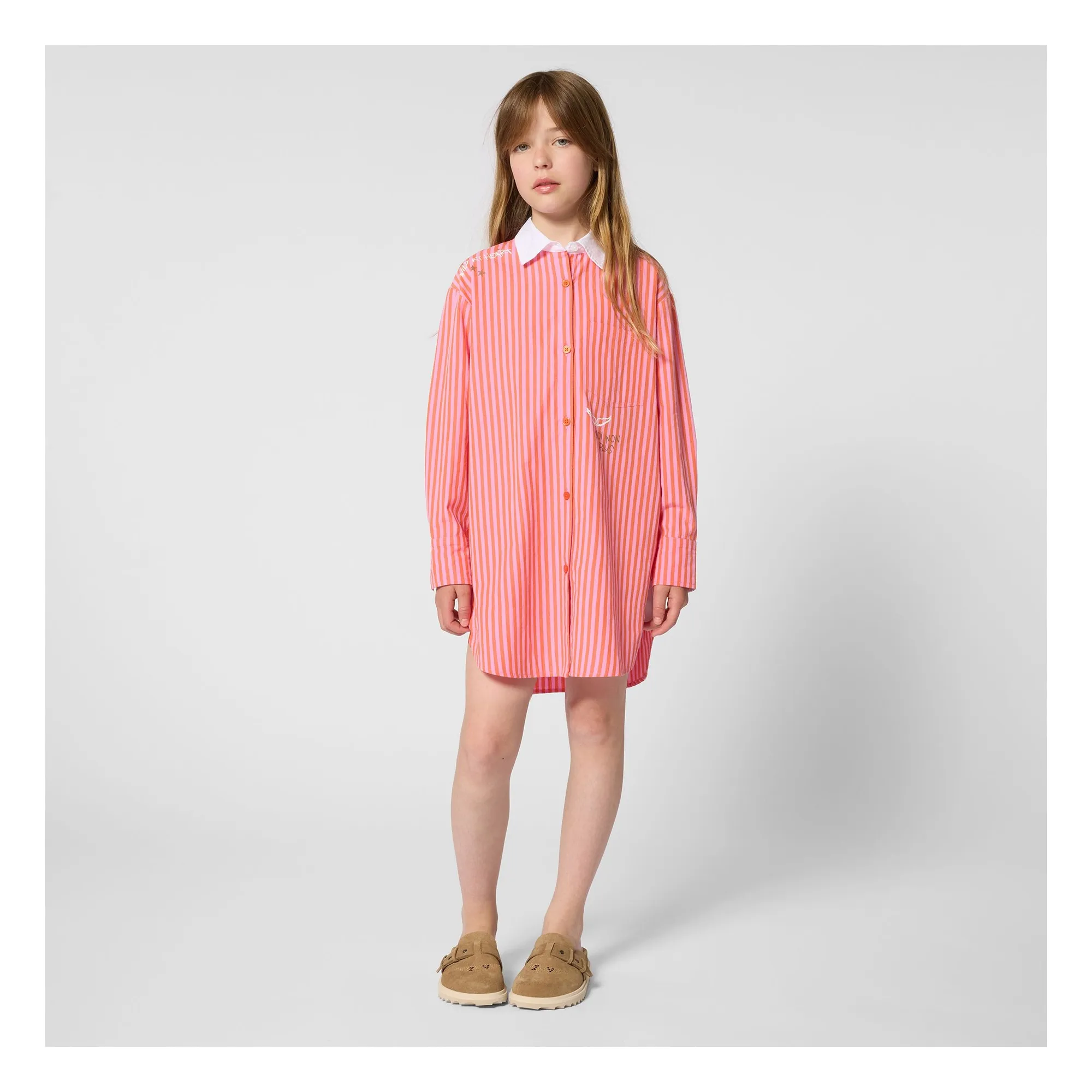 Robe Chemise Rayée | Rose- Image produit n°1
