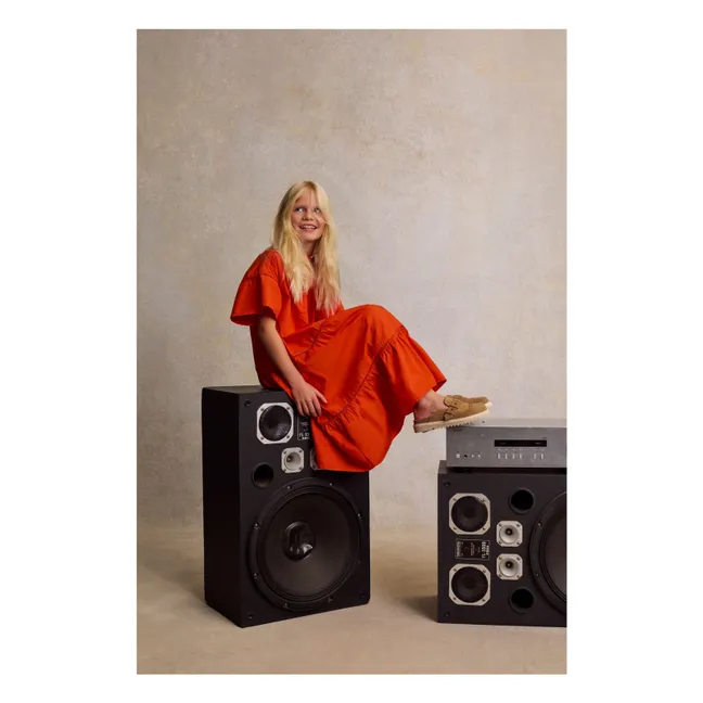 Vestido abotonado con volantes | Naranja Sanguina